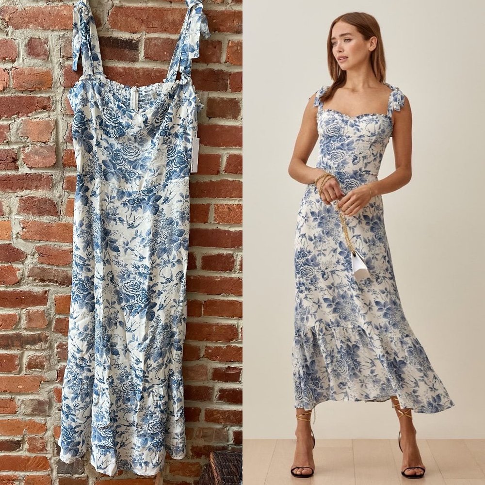 Reformation Size 12 Nikita Dress Blue and White